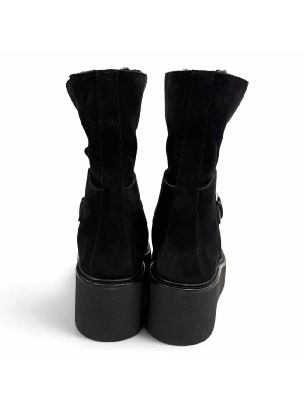 Hermes Emmisfer Suede Leather Shearling Belt Design Short Boots Black IT
